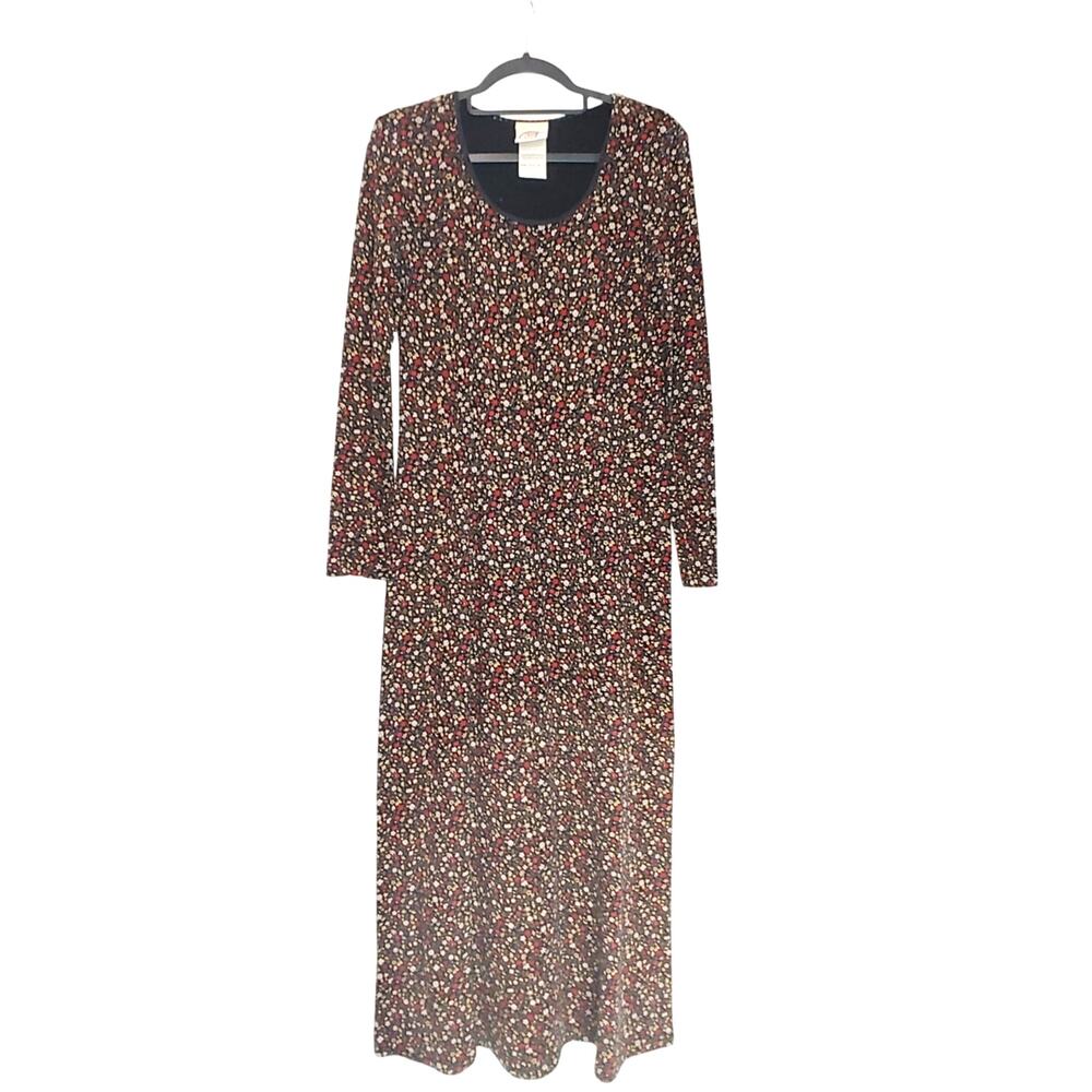 Laura Ashley Maxi Dress Long Sleeve Scoop Neck Cotton Floral Multicolor Medium
